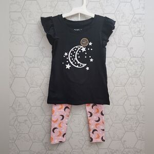 Nwt Girls' Moon 'Glow in the Dark'Short Sleeve Top & Leggings Set - Cat & Jack